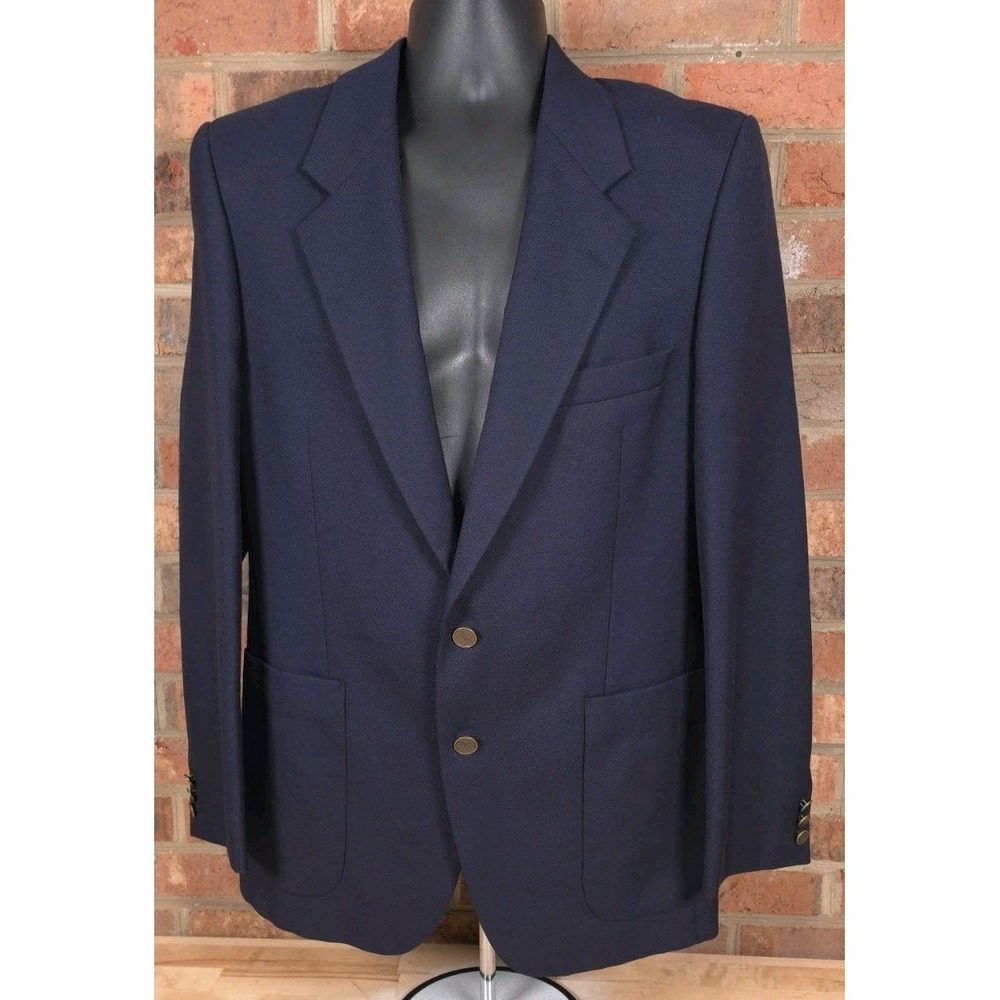 VTG Yves Saint Laurent YSL Mens Blue Wool‎ Suit Jacket Blazer France Size 40R